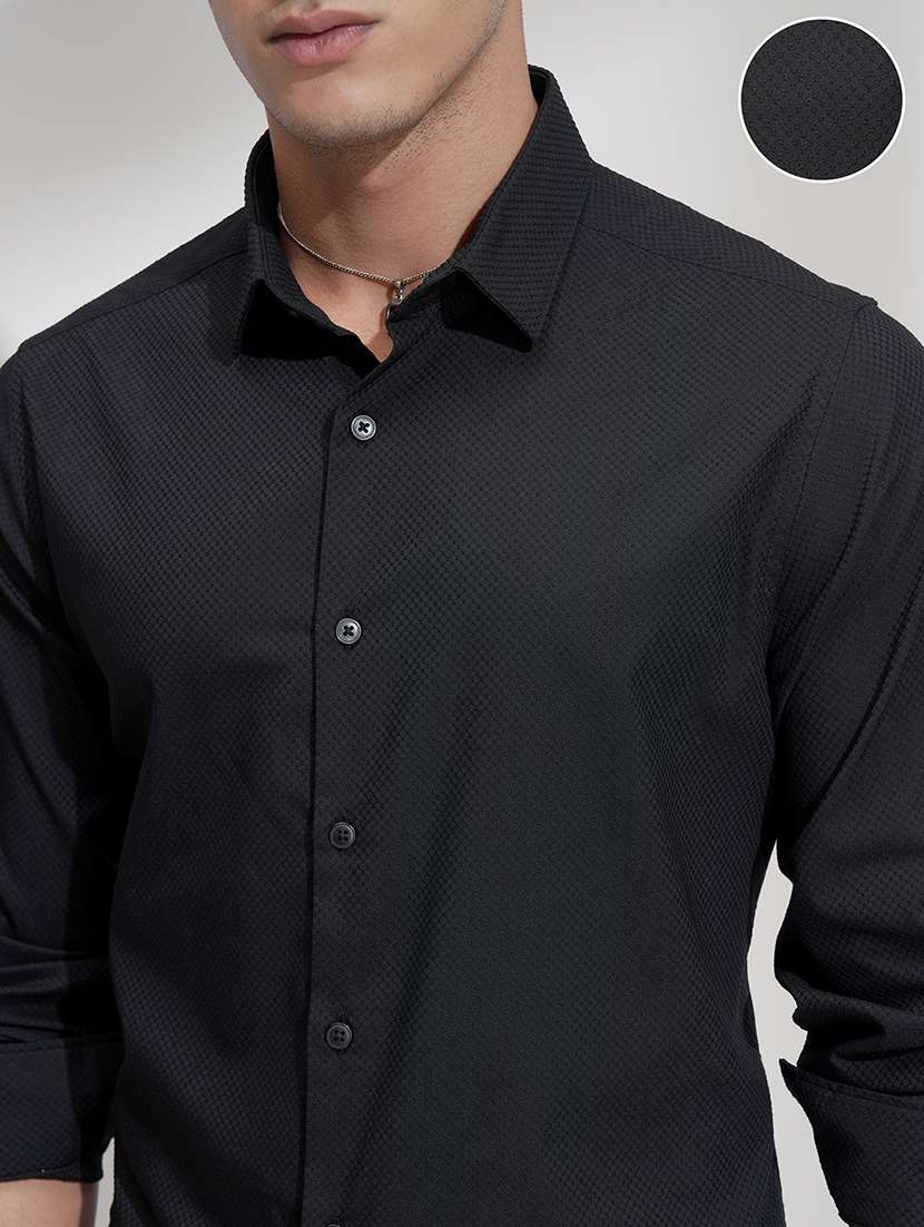 men black self design cotton regular shirt - 22469720 -  Standard Image - 1