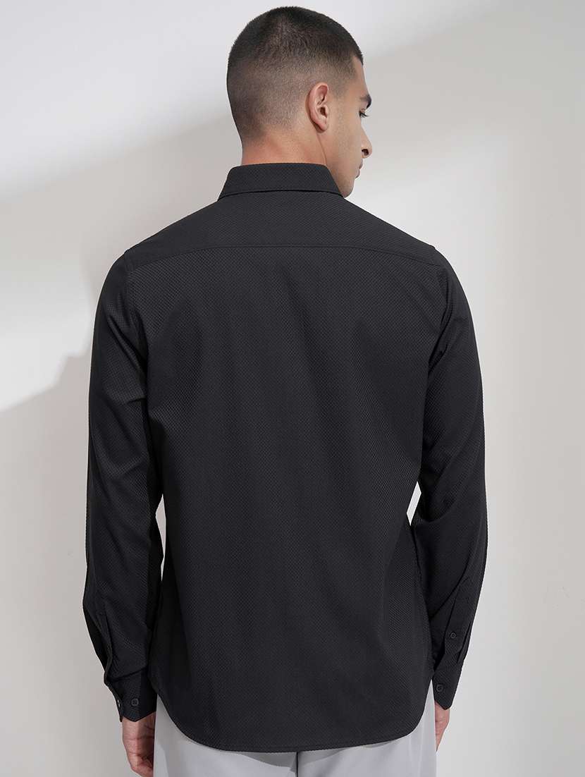 men black self design cotton regular shirt - 22469720 -  Standard Image - 4