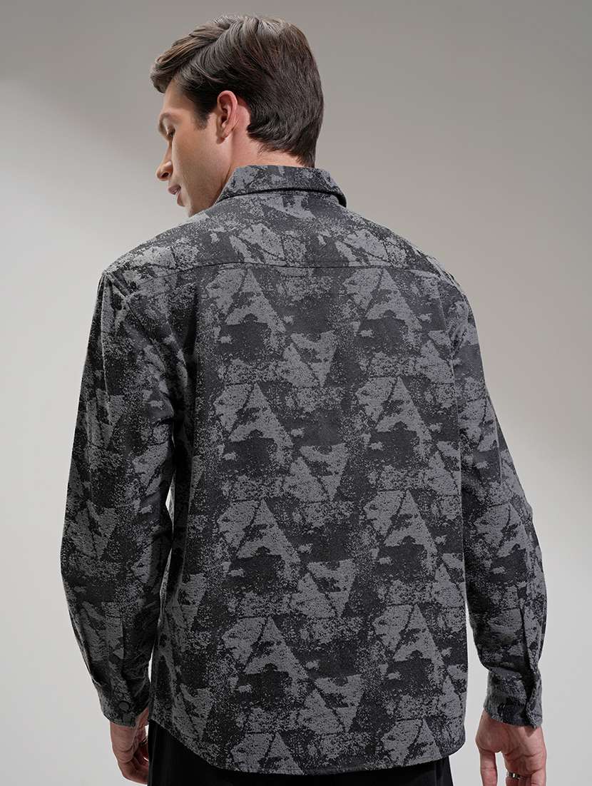 men collared charcoal self design regular fit shirt - 22469723 -  Standard Image - 4