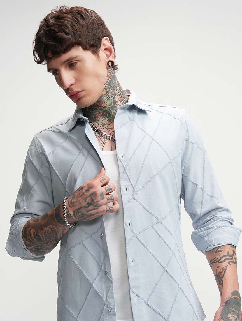 men self design long sleeve regular fit casual shirt