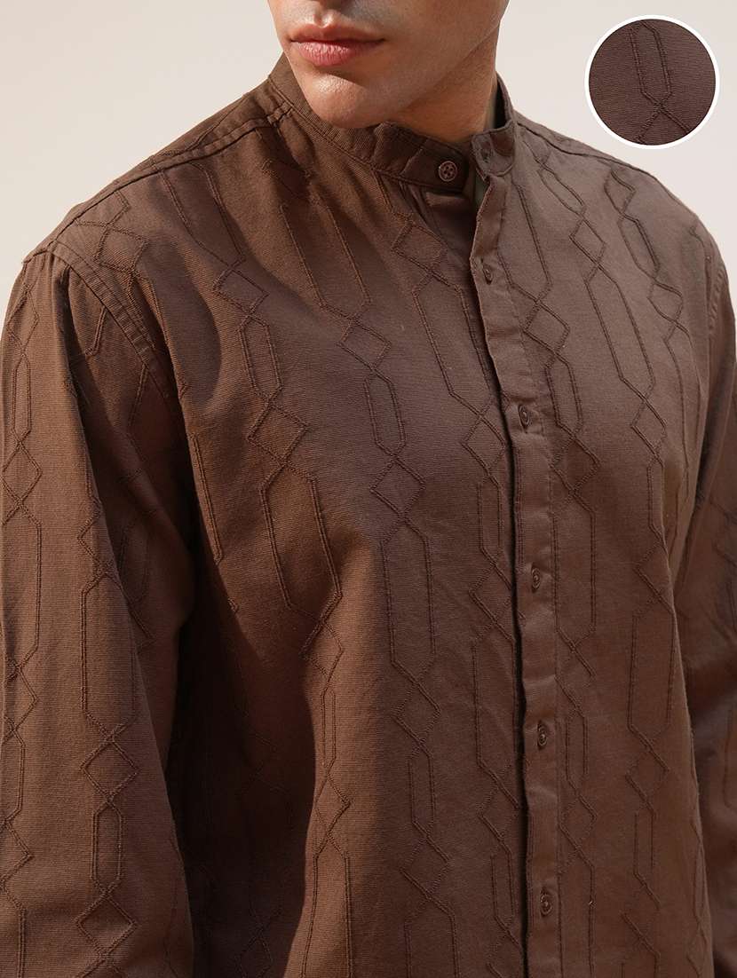 Men Mandarin Collared Long Sleeve Casual Shirt - 22469761 -  Standard Image - 1