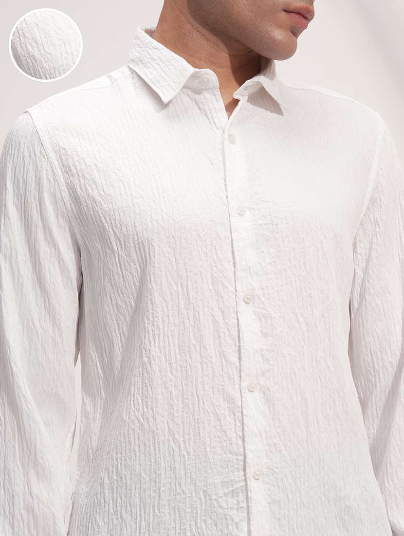 men regular fit white cotton textured shirt - 22469774 -  Standard Image - 1