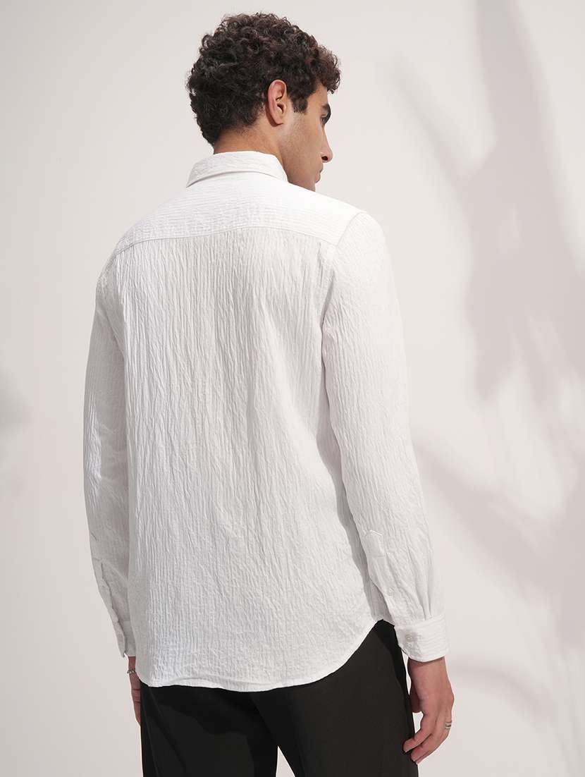 men regular fit white cotton textured shirt - 22469774 -  Standard Image - 4
