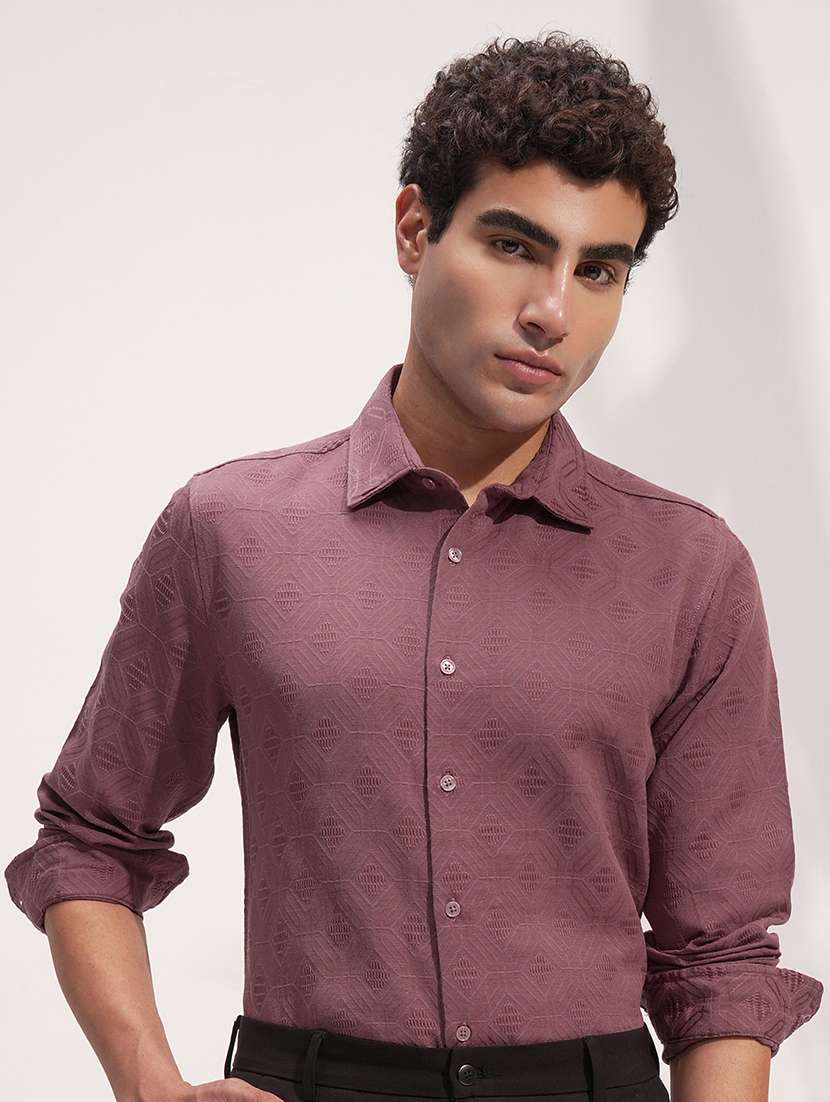 men self design long sleeve regular fit casual shirt
