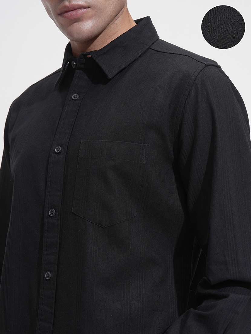 men regular fit black cotton solid shirt - 22469785 -  Standard Image - 1