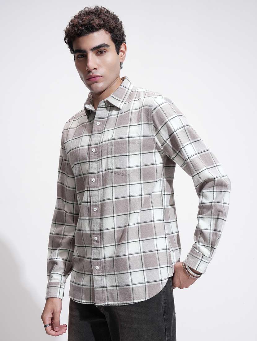 men checkered long sleeve regular fit casual shirt