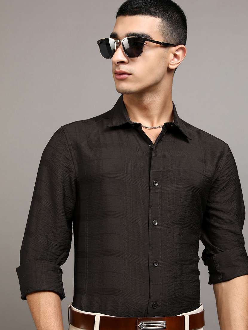 men self design long sleeve regular fit casual shirt