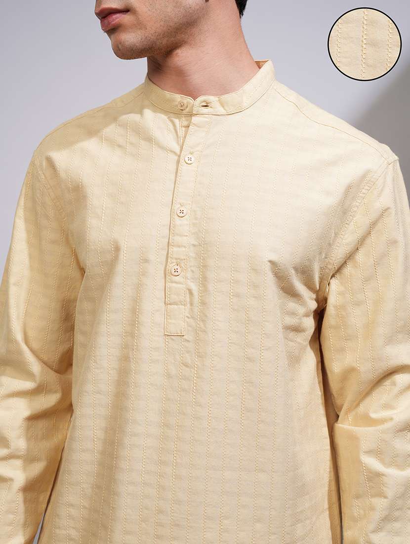 Men Self Design Mandarin Neck Short Kurta - 22469904 -  Standard Image - 1