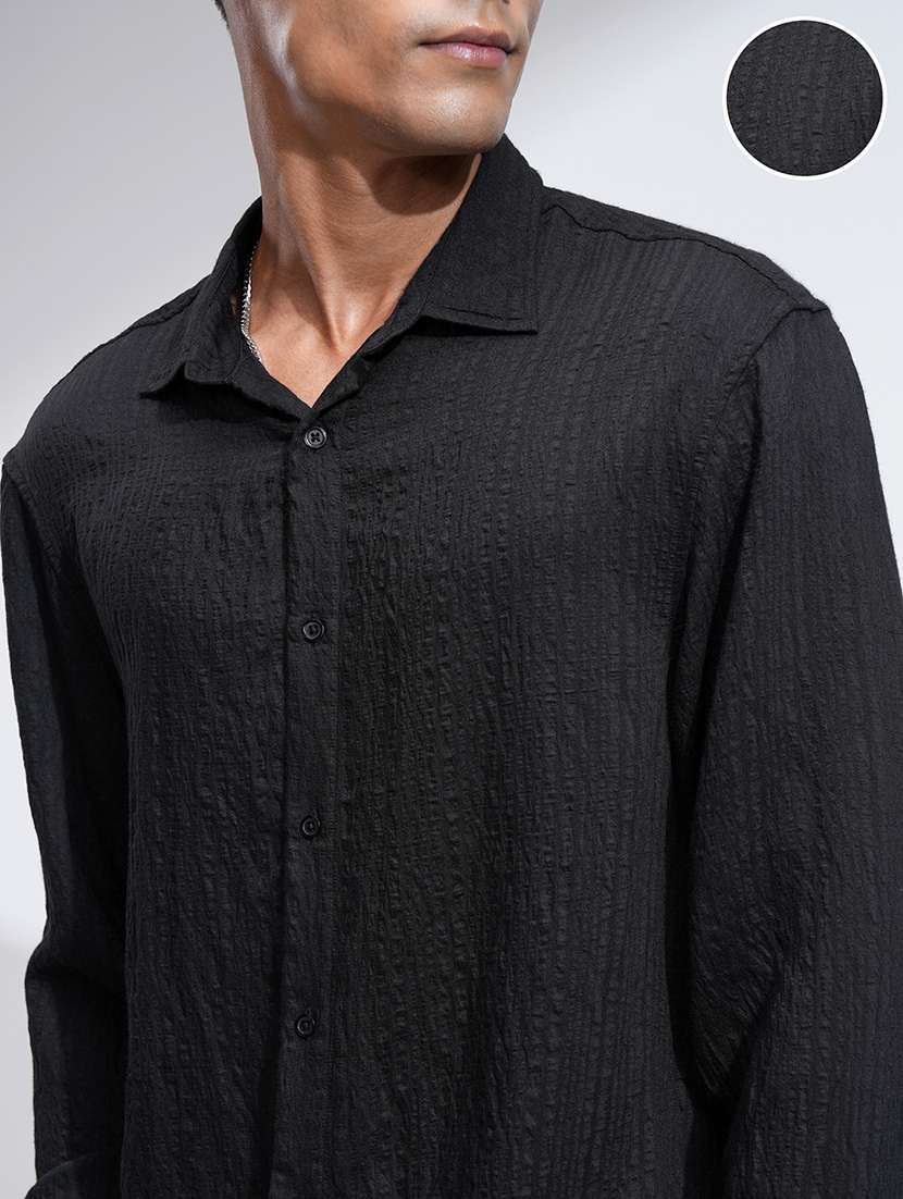 Men Self Design Long Sleeve Regular Fit Casual Shirt - 22469905 -  Standard Image - 1