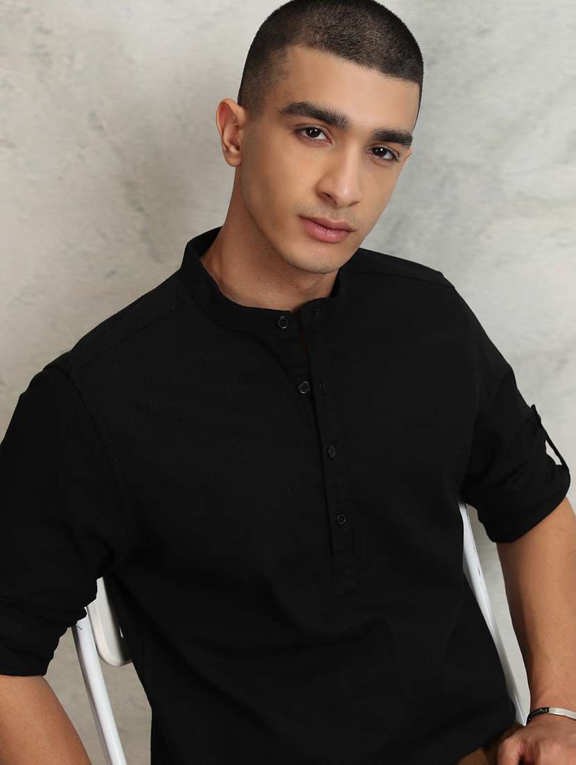 men solid mandarin neck short kurta