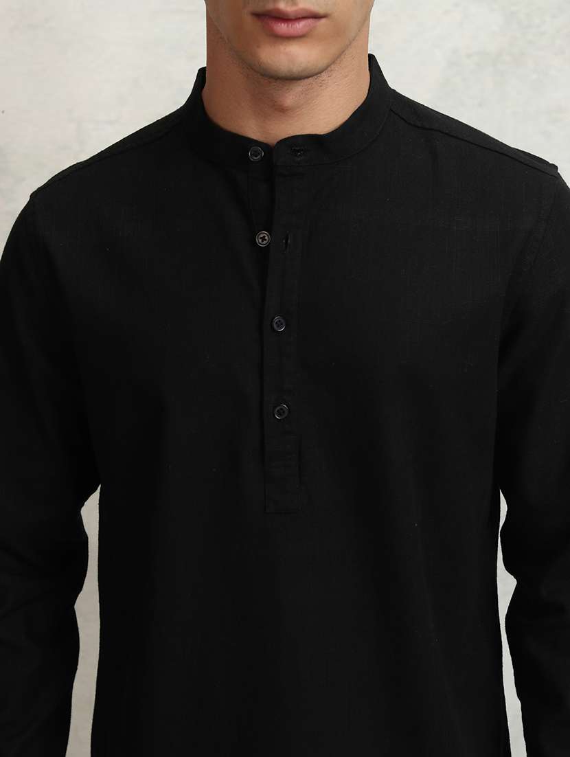 men solid mandarin neck short kurta - 22469922 -  Standard Image - 1