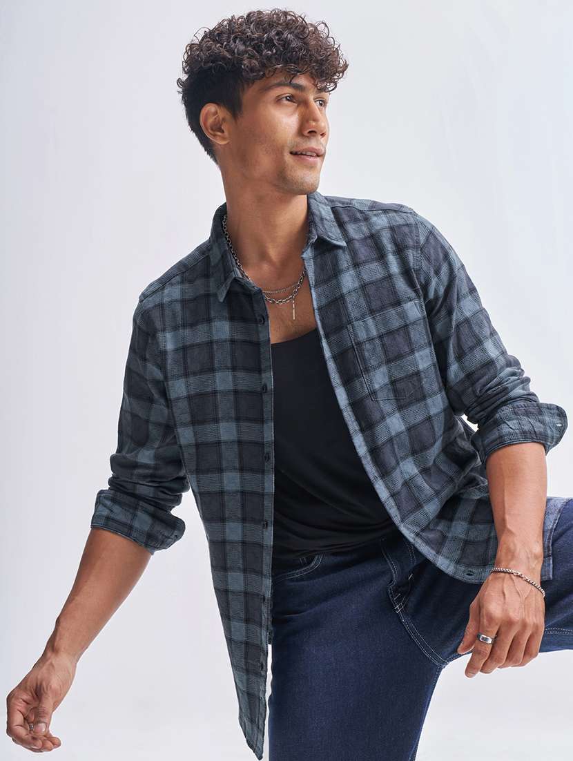 men checkered long sleeve regular fit casual shirt