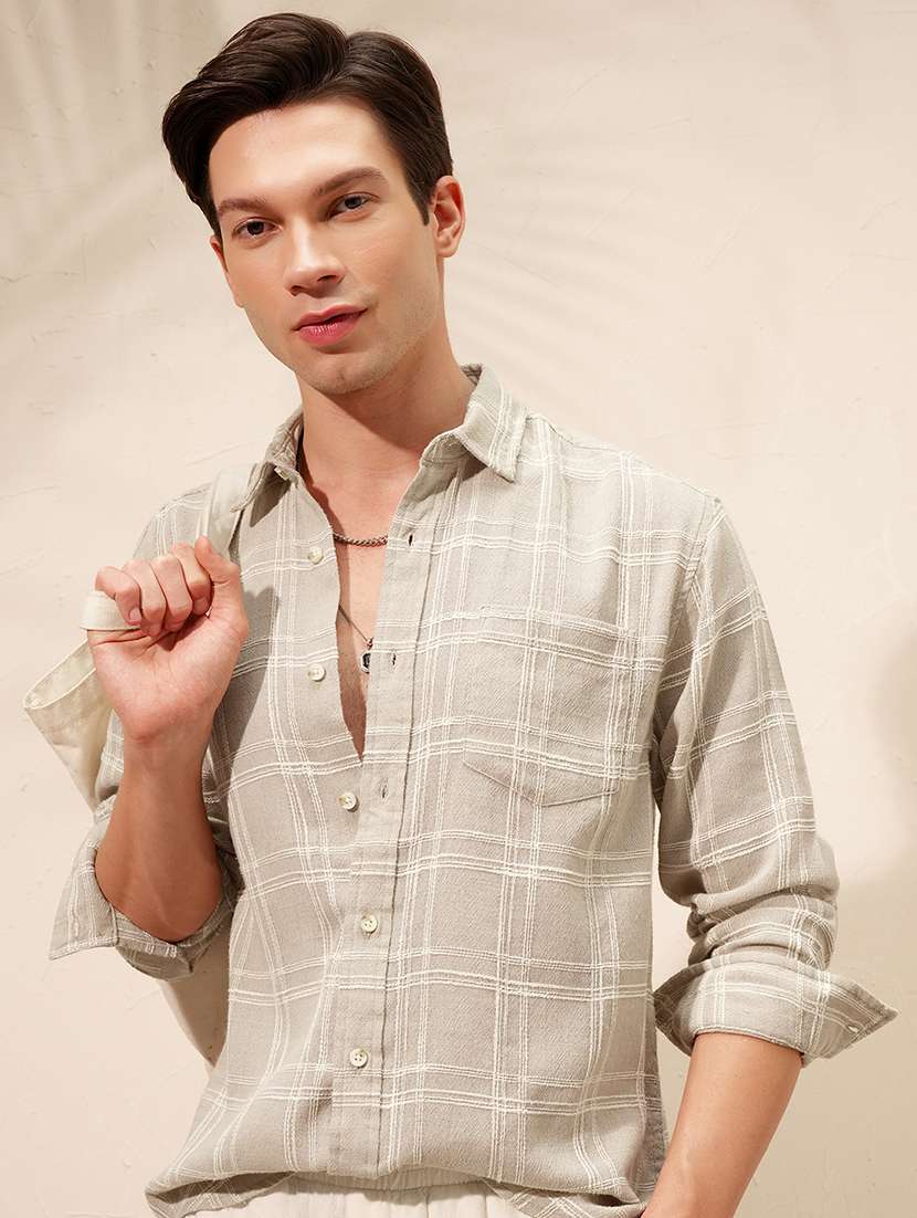 men checkered long sleeve regular fit casual shirt