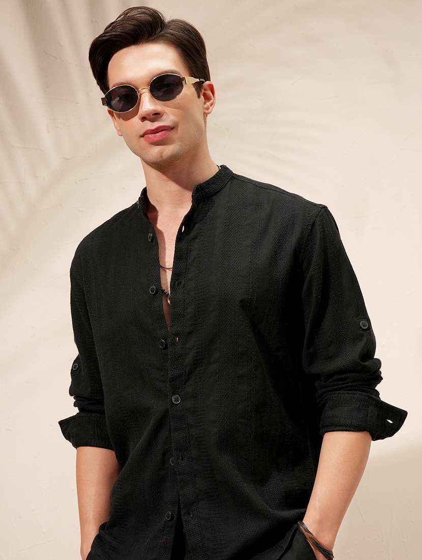 men self design long sleeve regular fit casual shirt
