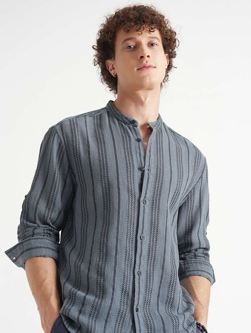 men striped long sleeve regular fit casual shirt