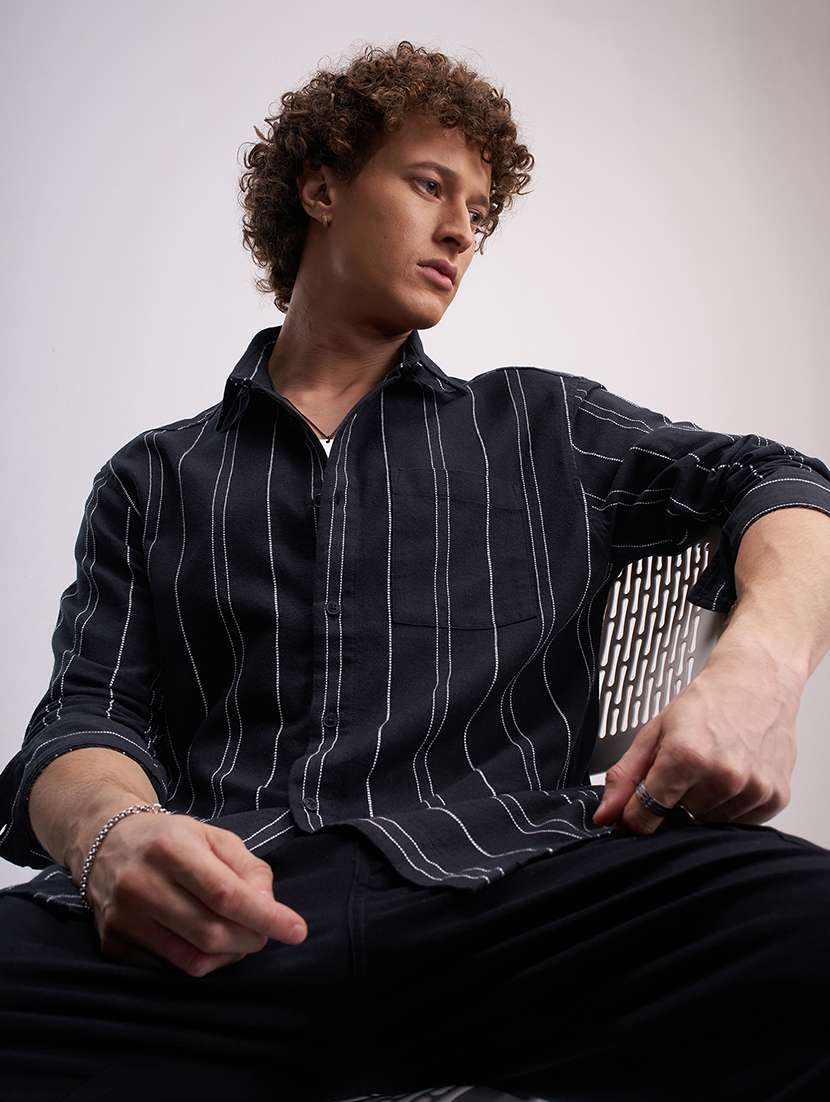 men striped long sleeve regular fit casual shirt