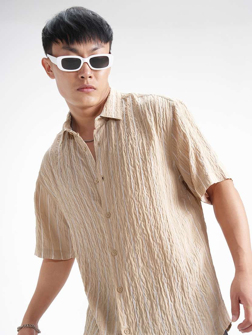 men striped short sleeve regular fit casual shirt