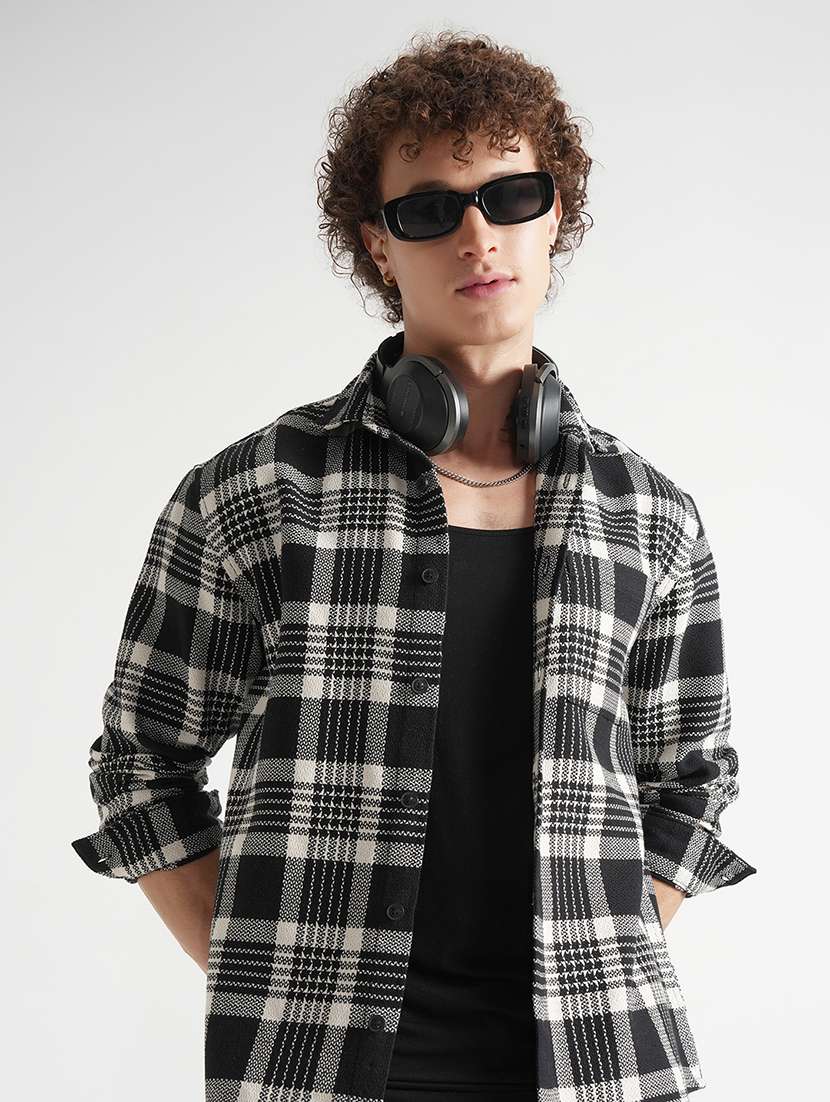 men checkered long sleeve regular fit casual shirt