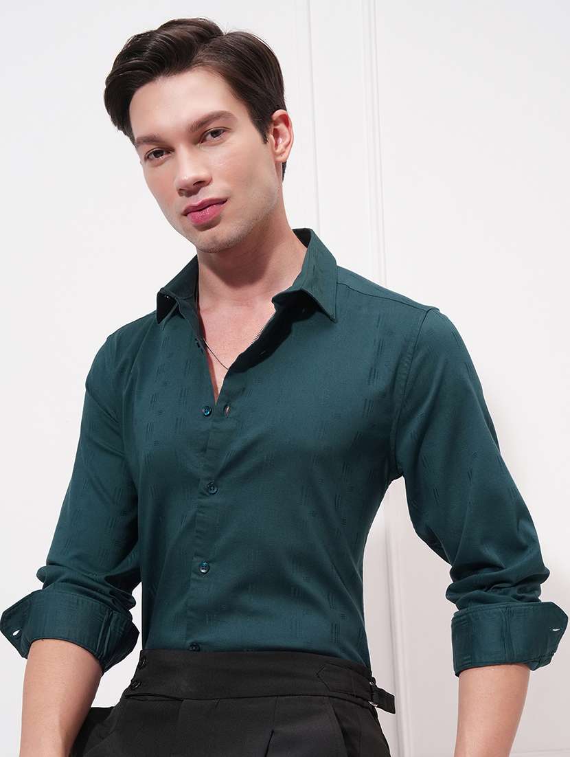 men self design long sleeve regular fit casual shirt