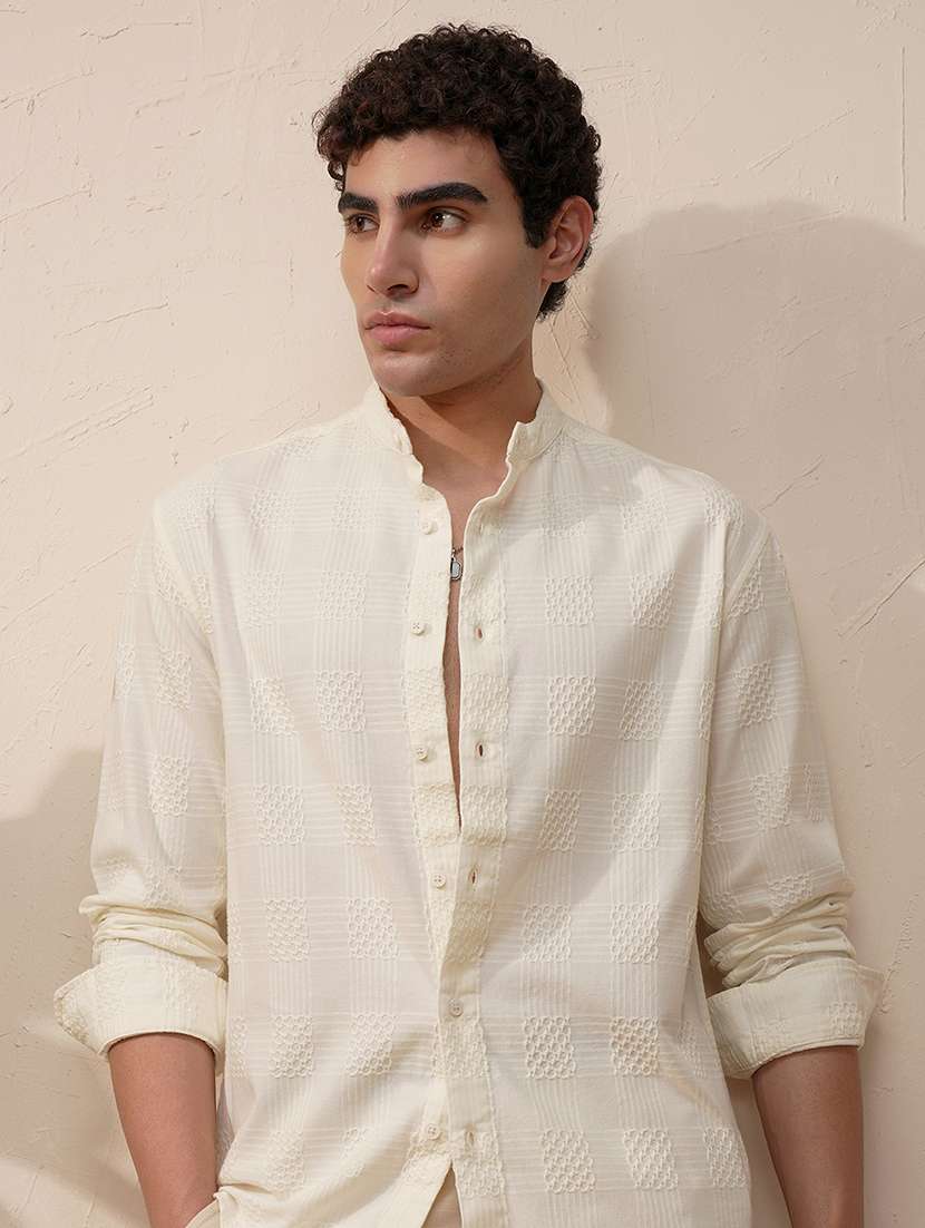men self design long sleeve regular fit casual shirt