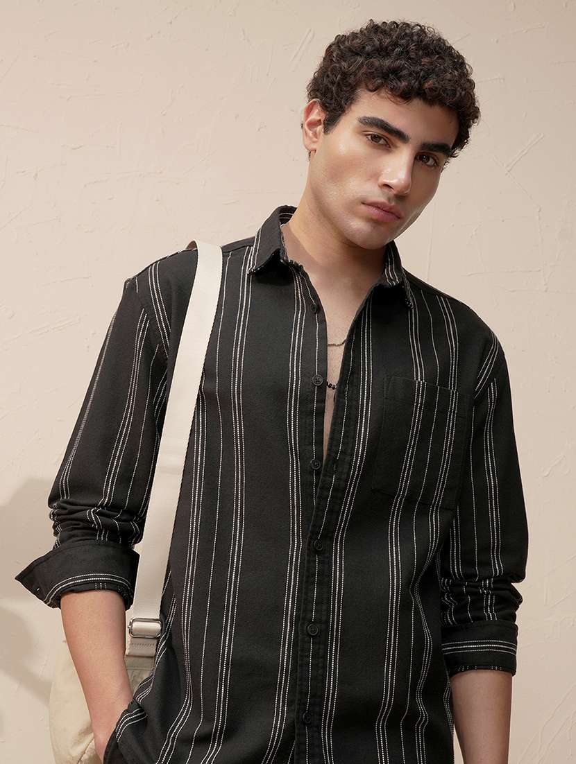 men striped long sleeve regular fit casual shirt