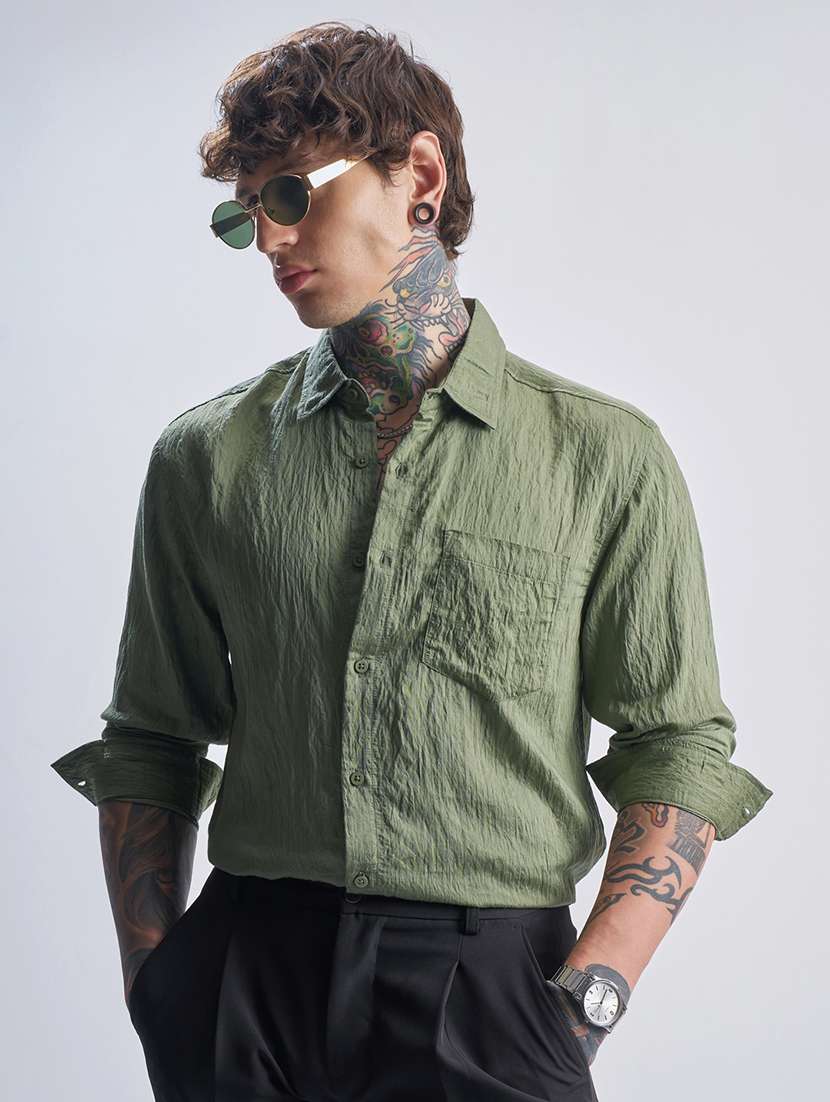 men self design long sleeve regular fit casual shirt