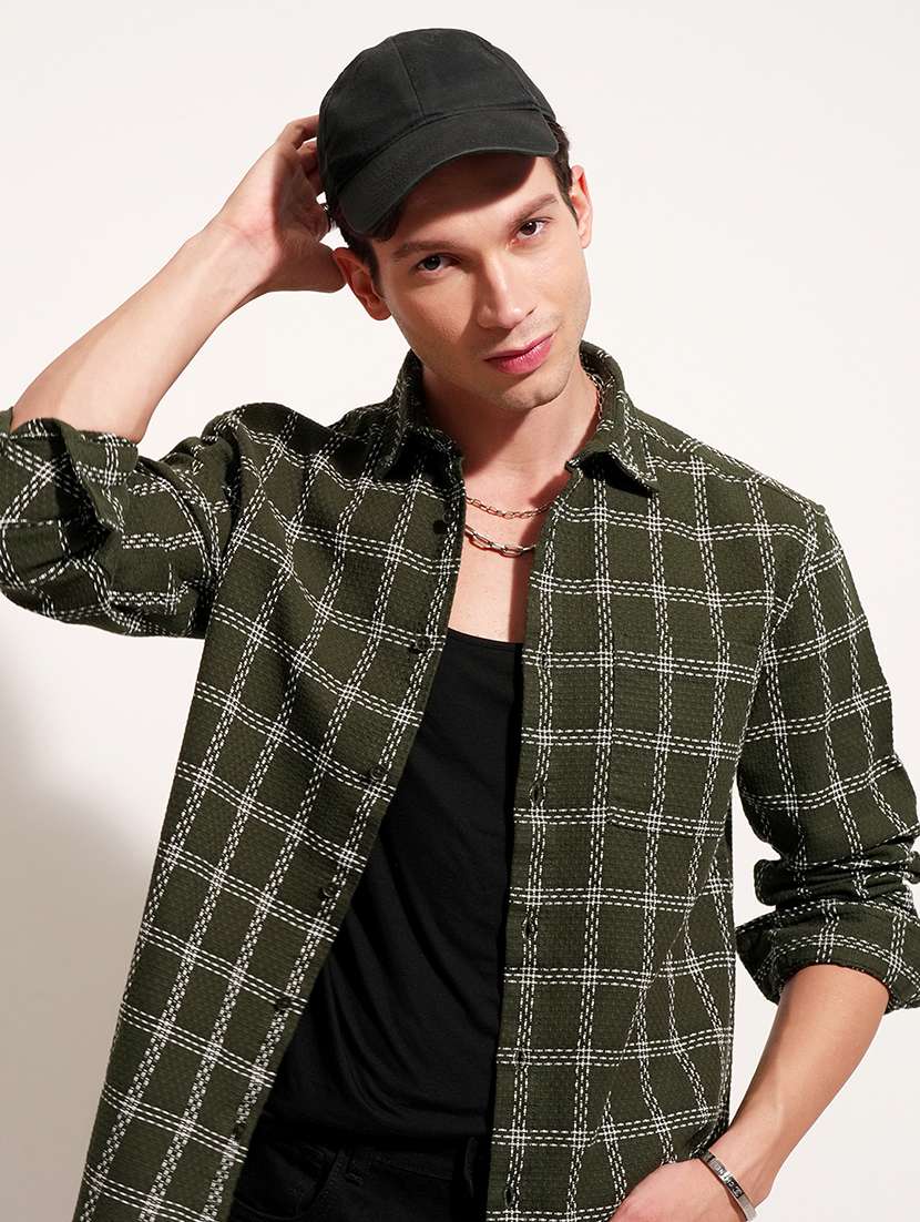 men checkered long sleeve regular fit casual shirt