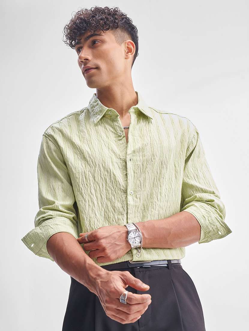 men self design long sleeve regular fit casual shirt
