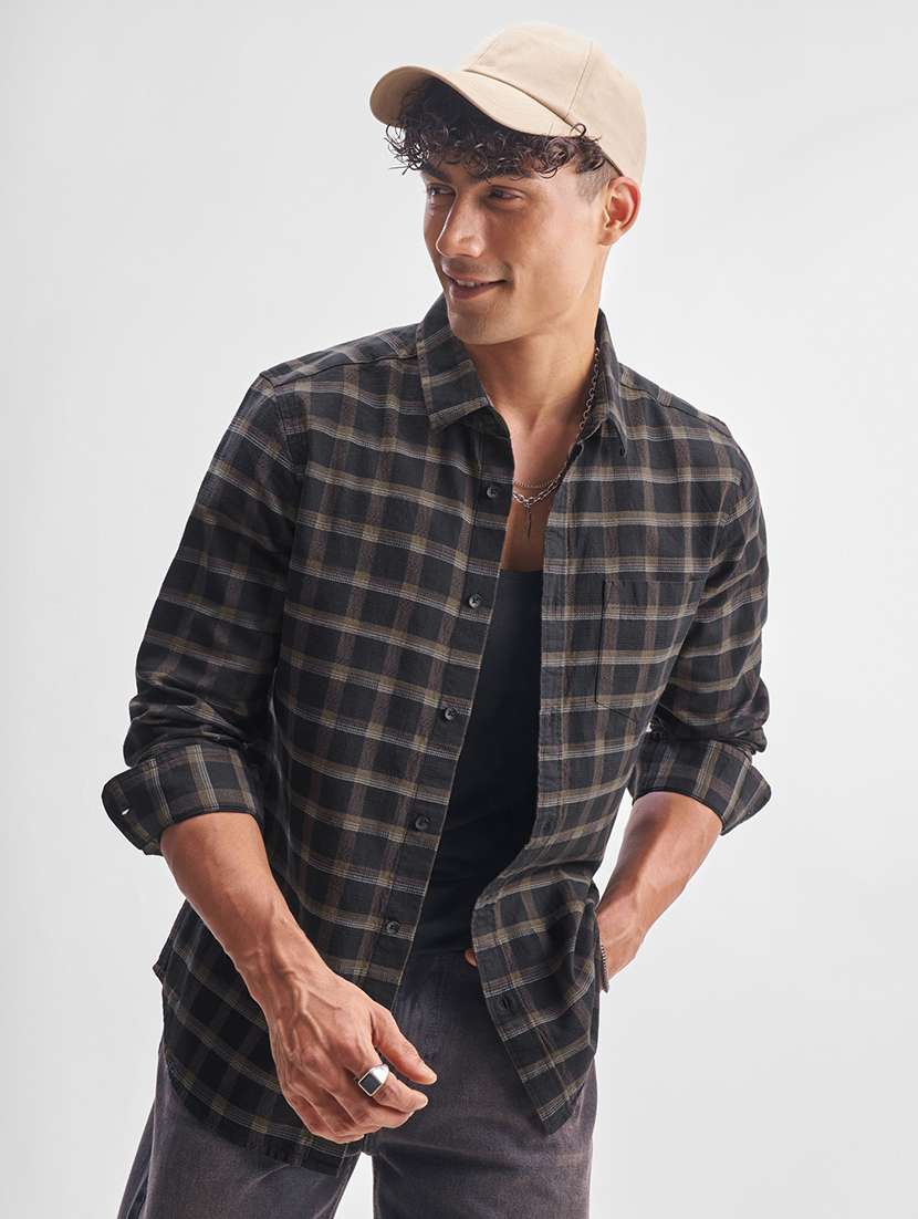 men checkered long sleeve regular fit casual shirt