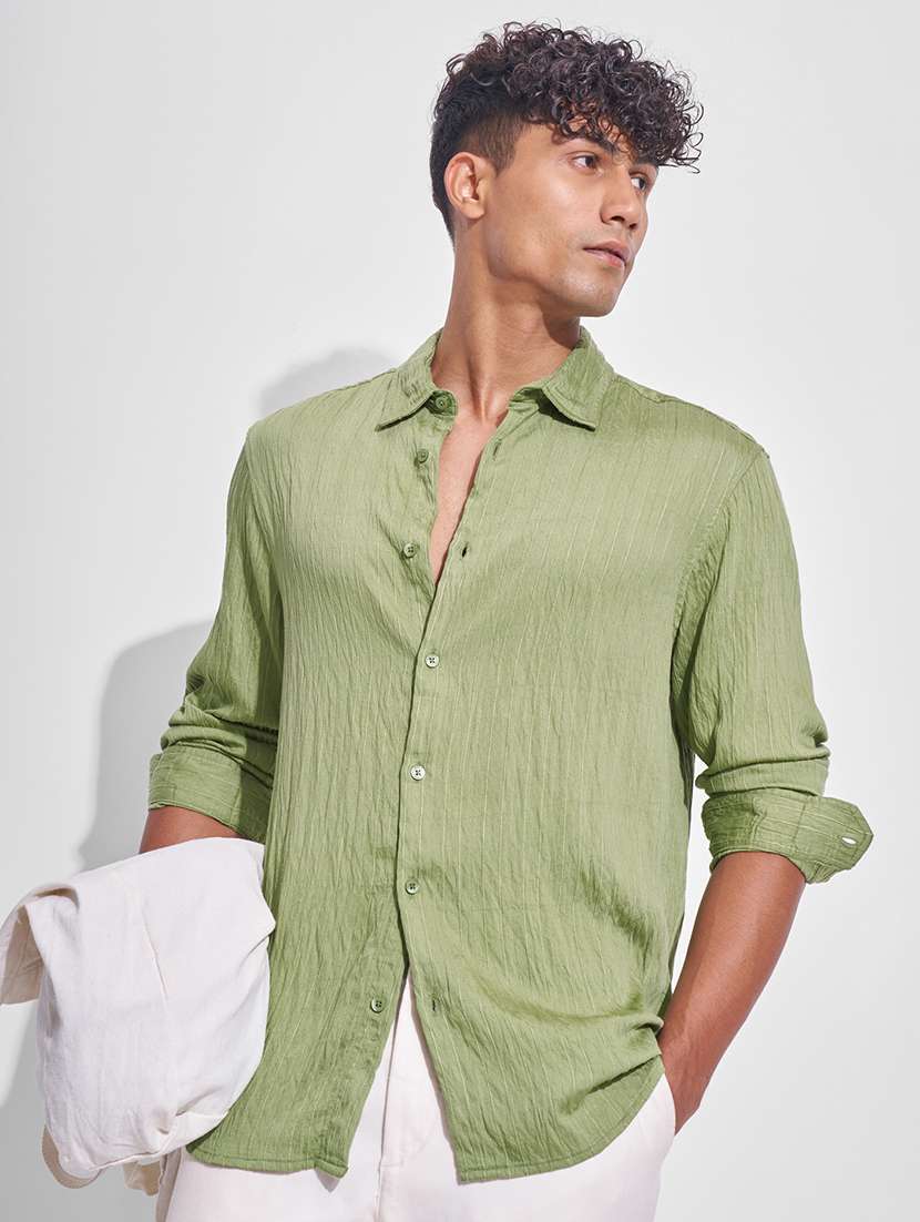 men self design long sleeve regular fit casual shirt