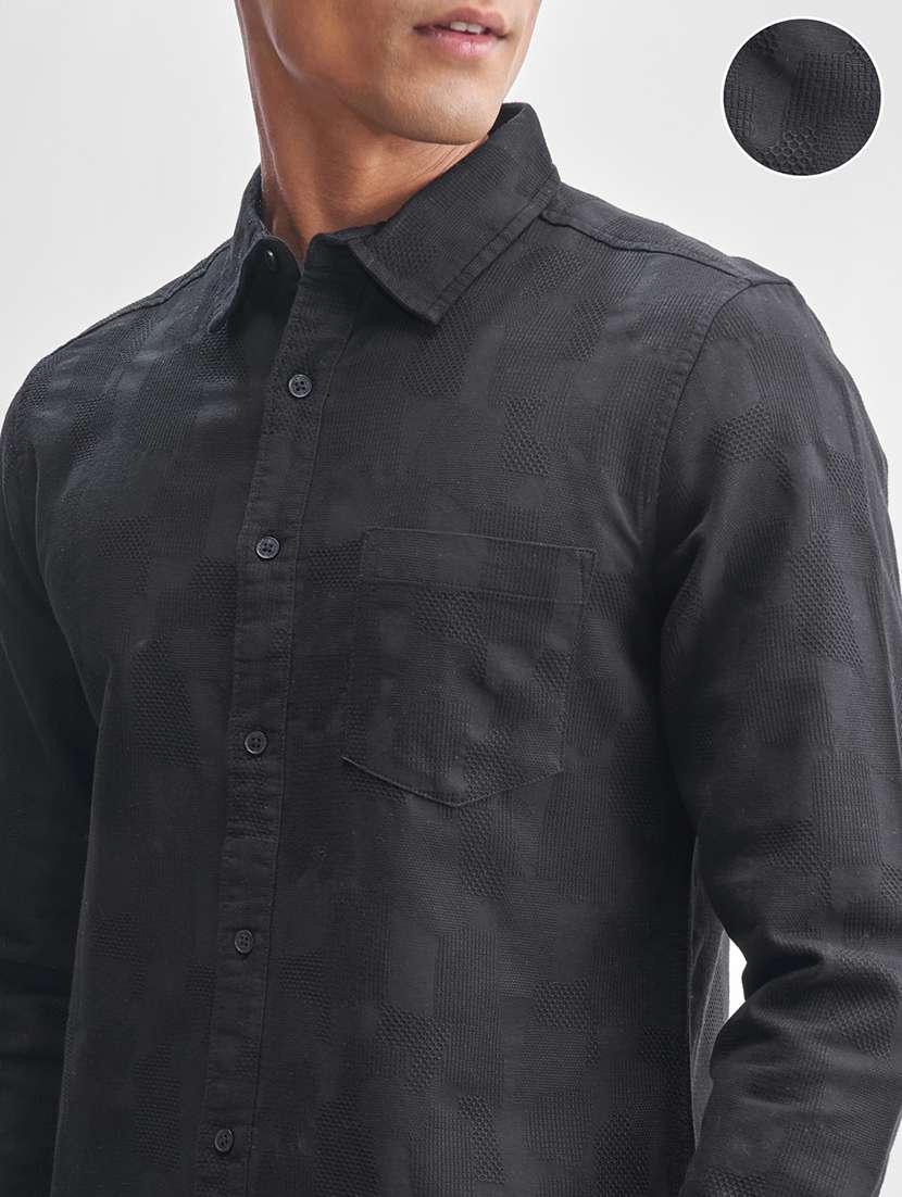 Men Self Design Long Sleeve Regular Fit Casual Shirt - 22470203 -  Standard Image - 1