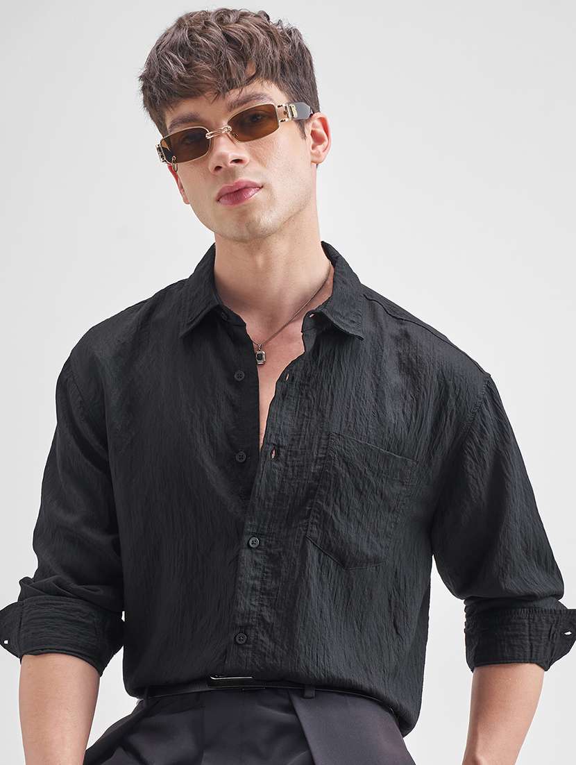 men self design long sleeve regular fit casual shirt