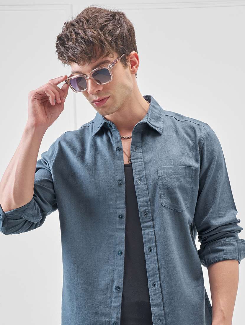 men solid long sleeve regular fit casual shirt