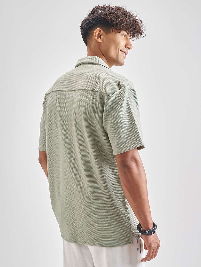 Men Self Design Short Sleeve Regular Fit Casual Shirt - 22470296 -  Standard Image - 4