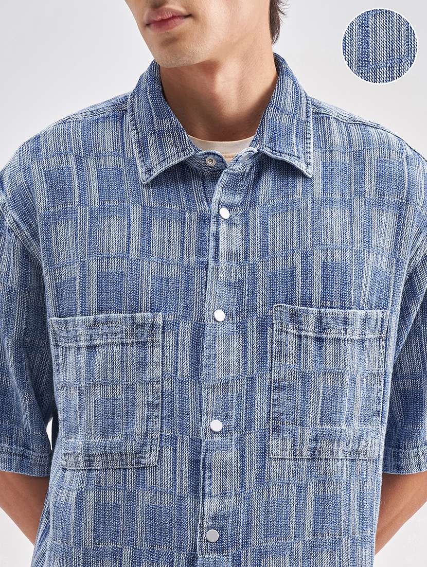 Men Self Design Short Sleeve Regular Fit Casual Shirt - 22470343 -  Standard Image - 1