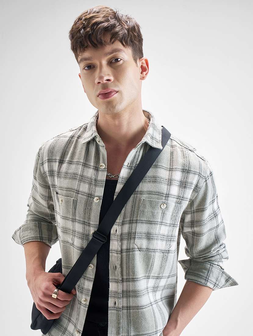 men checkered long sleeve regular fit casual shirt