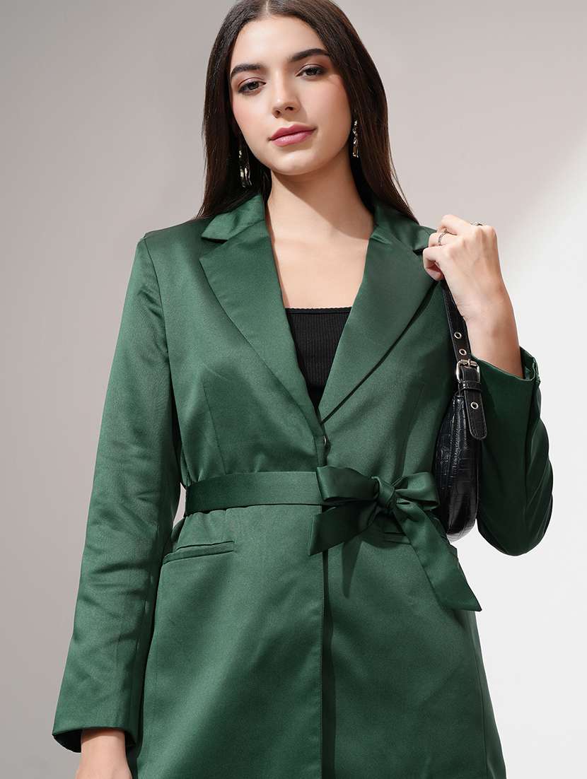 women green polyester casual blazer