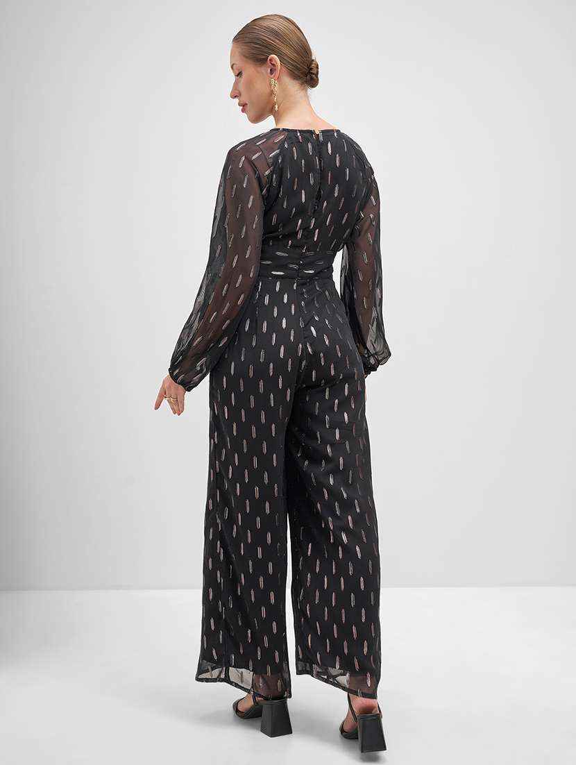 women printed black polyester full leg jumpsuit - 22470602 -  Standard Image - 4