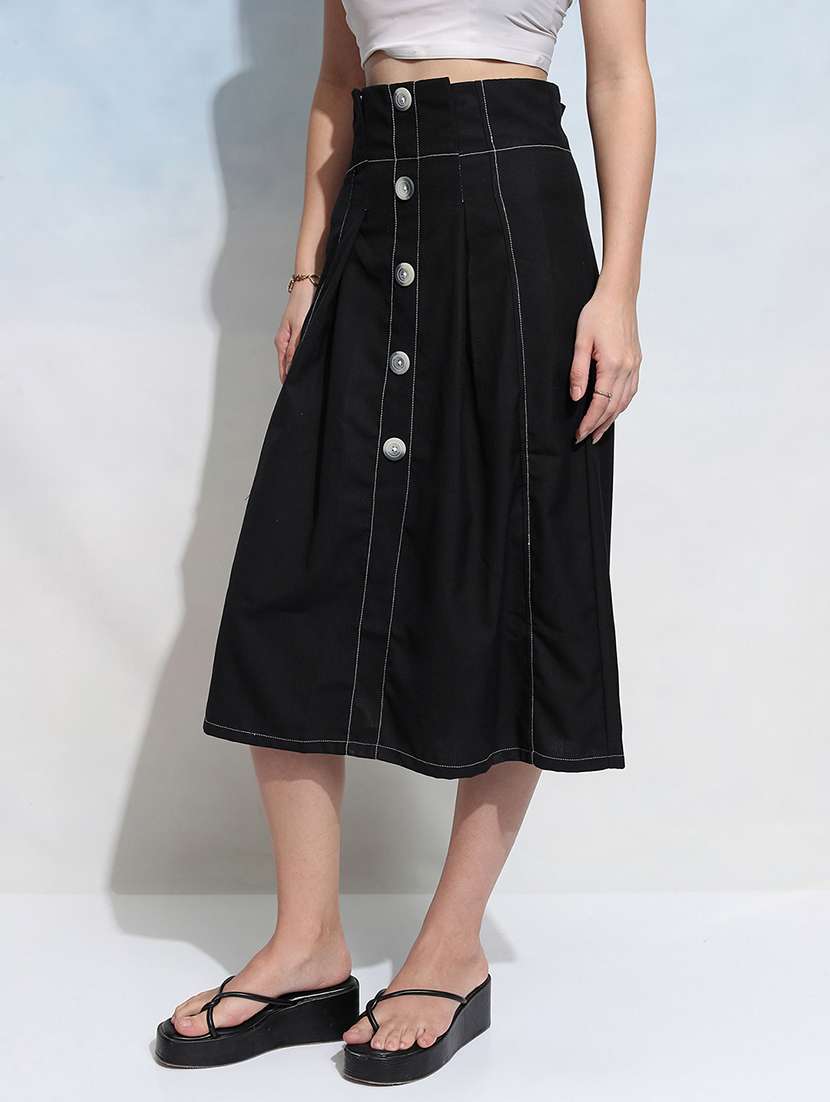  women black polyester a-line skirt