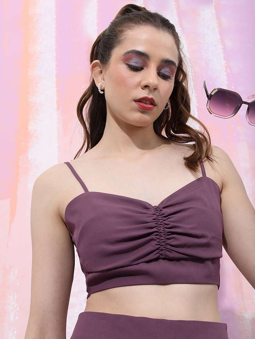 women purple polyester sleeveless solids top and trouser set - 22470626 -  Standard Image - 1