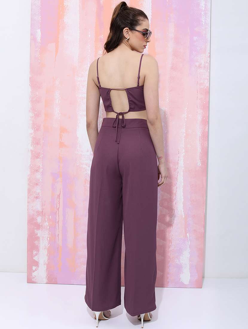 women purple polyester sleeveless solids top and trouser set - 22470626 -  Standard Image - 4