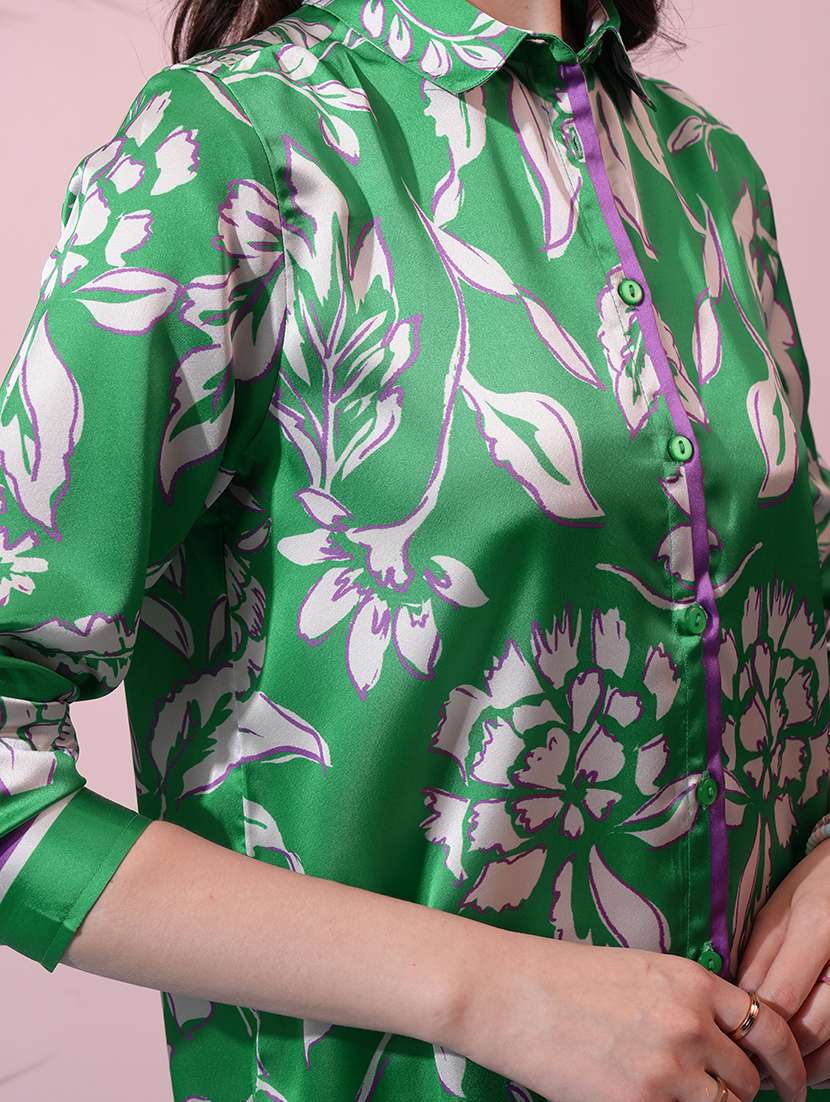 women printed polyester long sleeve co-ords green - 22470636 -  Standard Image - 1