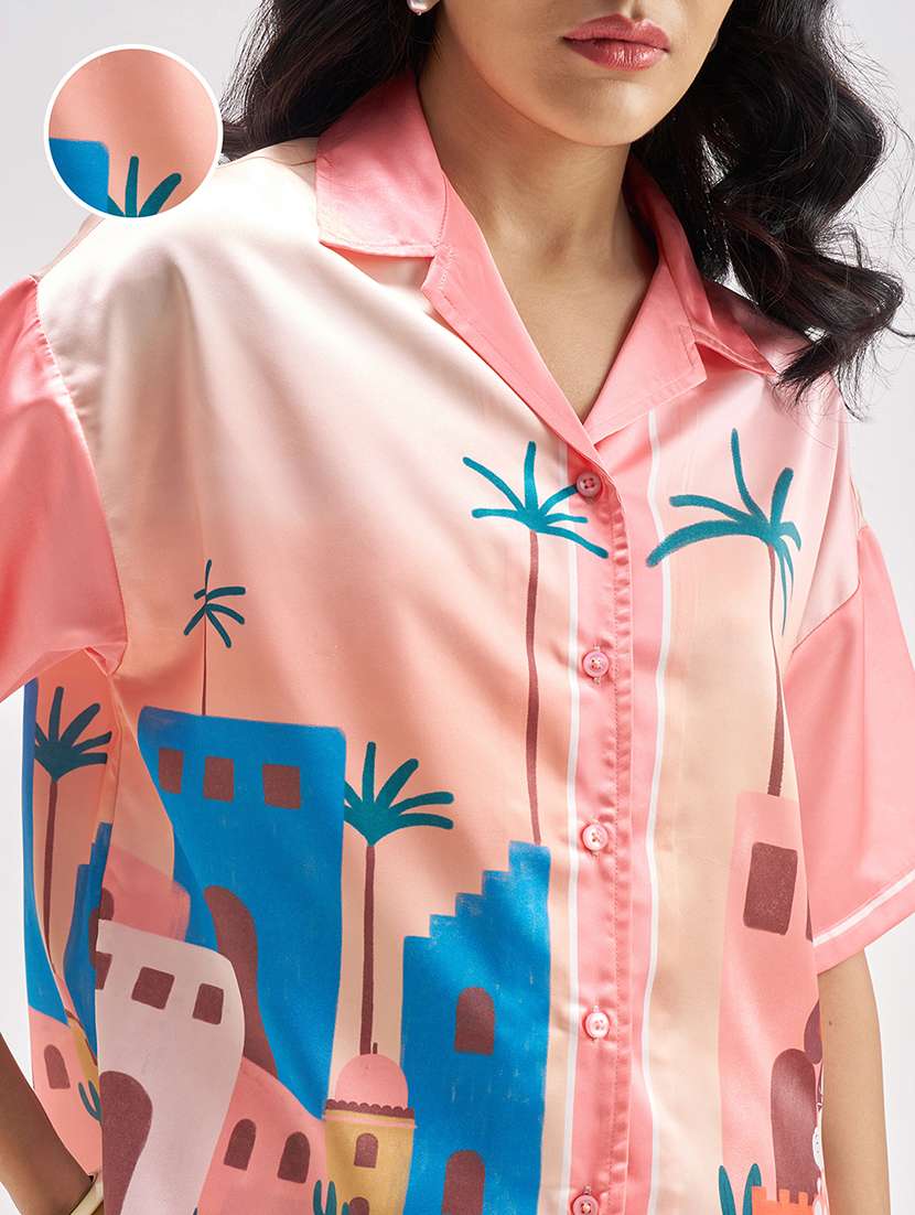 women printed polyester top and shorts co-ords set - 22470646 -  Standard Image - 1