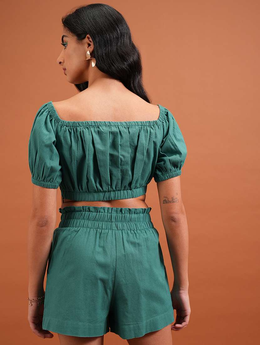 Women Green Cotton Top And Shorts Set Co-ord - 22470653 -  Standard Image - 4