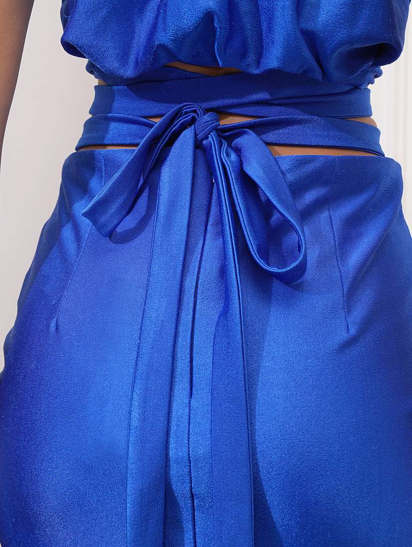 women blue polyester sleeveless solid top and skirt set - 22470666 -  Standard Image - 1