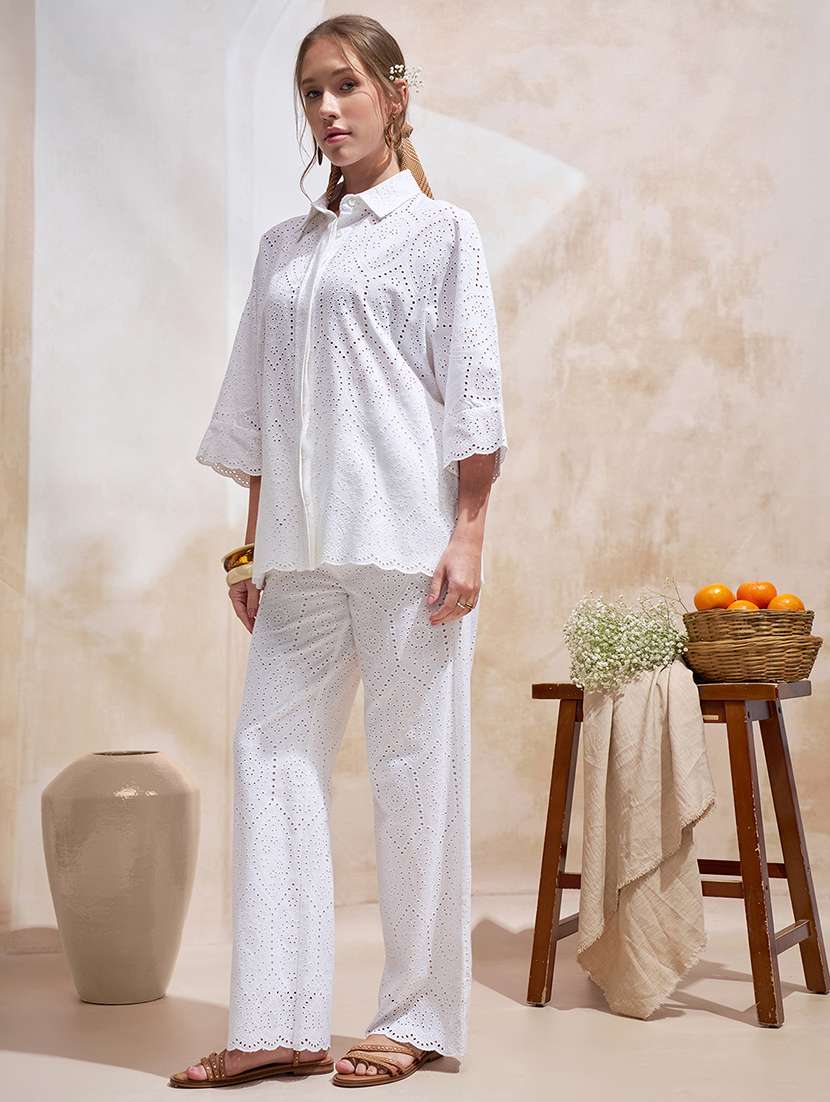 women white cotton self design top trouser set - 22470669 -  Standard Image - 1