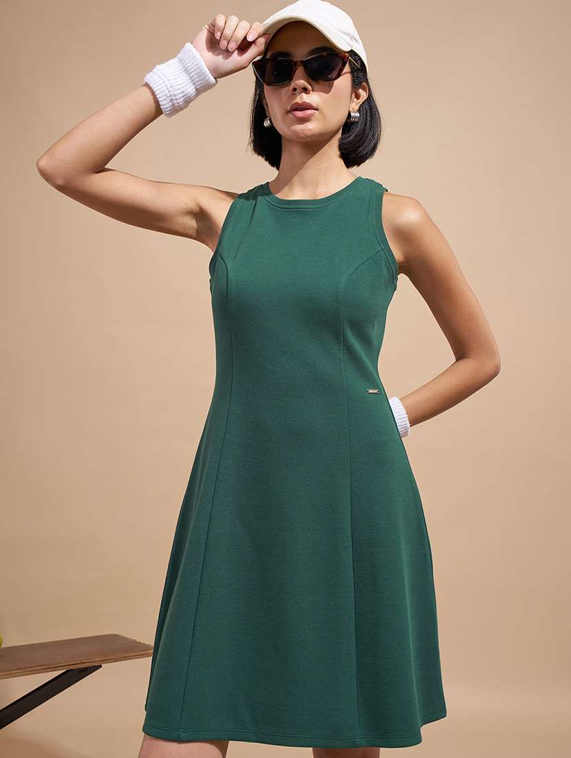 women green fit & flare cotton mini dress