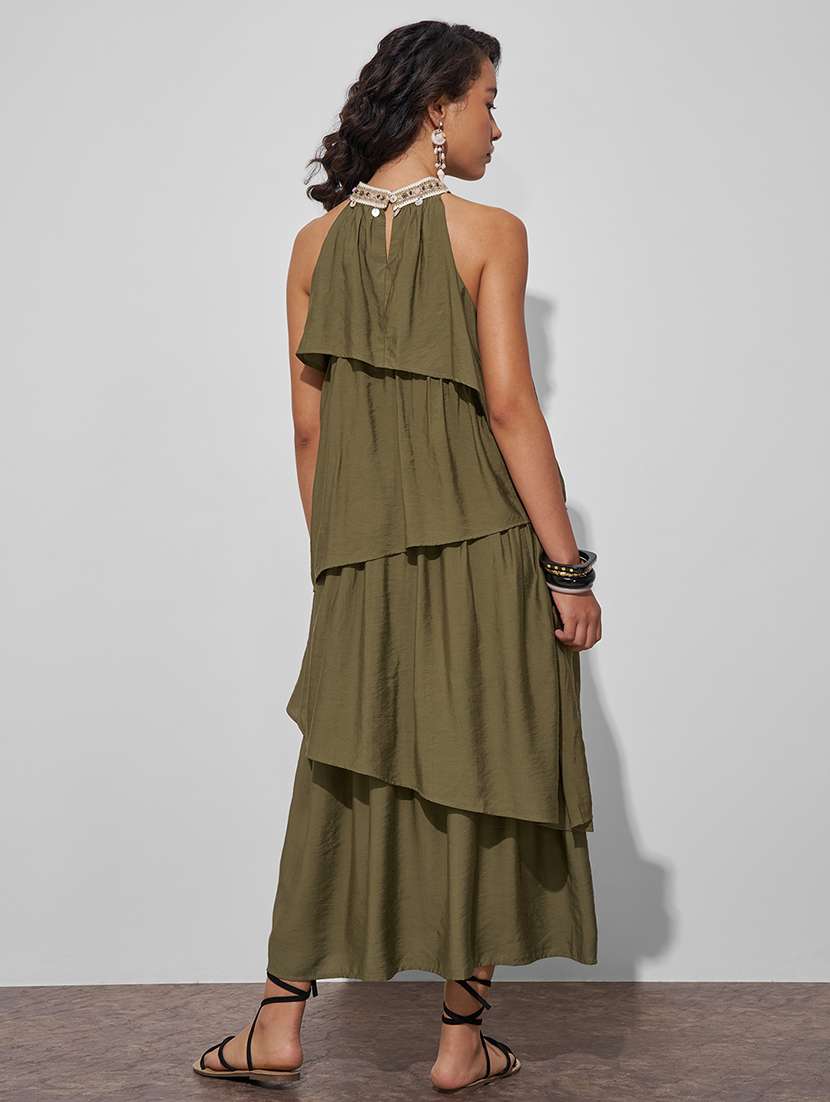 women olive viscose a-line dress - 22470704 -  Standard Image - 4