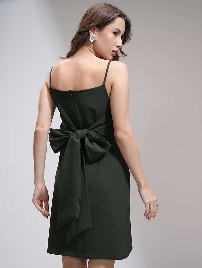 women olive polyester a-line dress - 22470712 -  Standard Image - 4