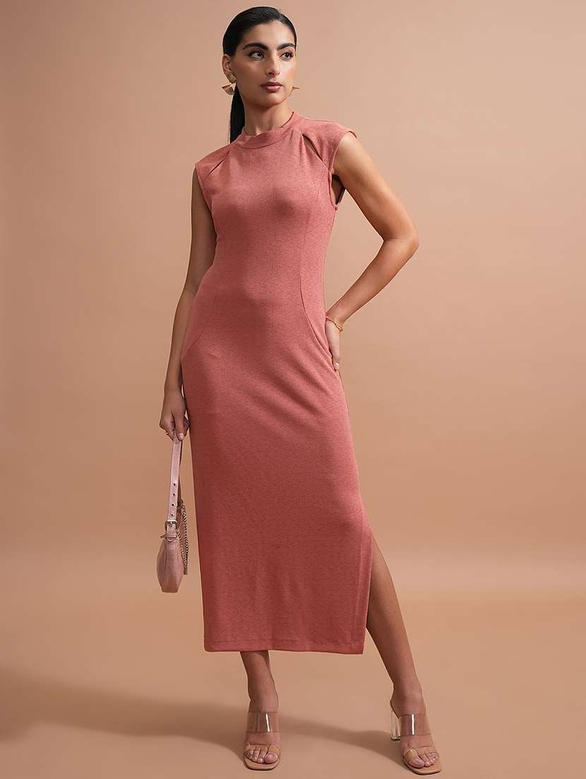 women pink polyester a-line dress